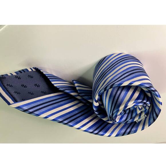 Izod Mens Tie Blue Stripes 100% Silk, Formal, Business, Nautical, White - Picture 5 of 7